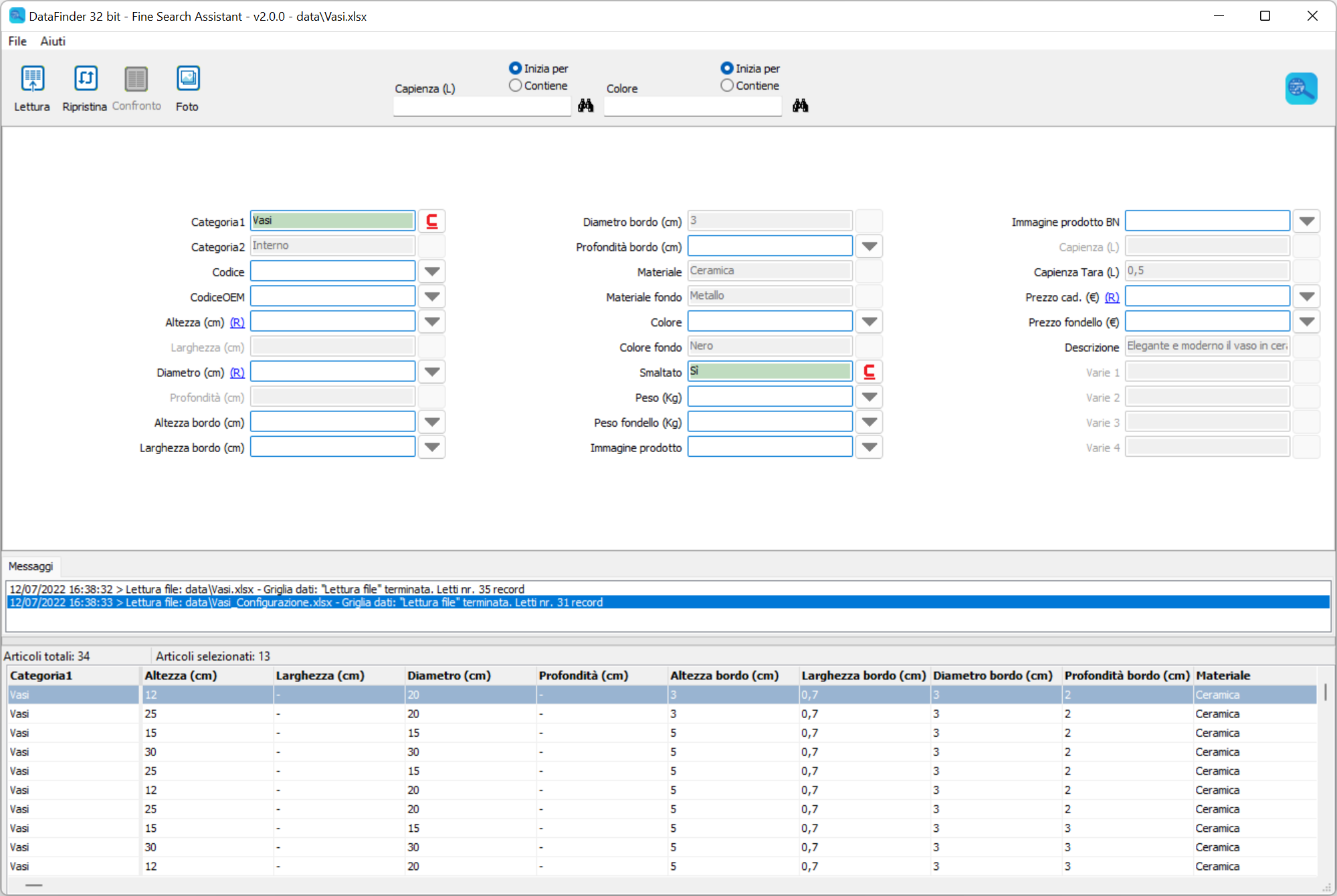 DataFinder configuratore file excel, csv, tab-delimeted