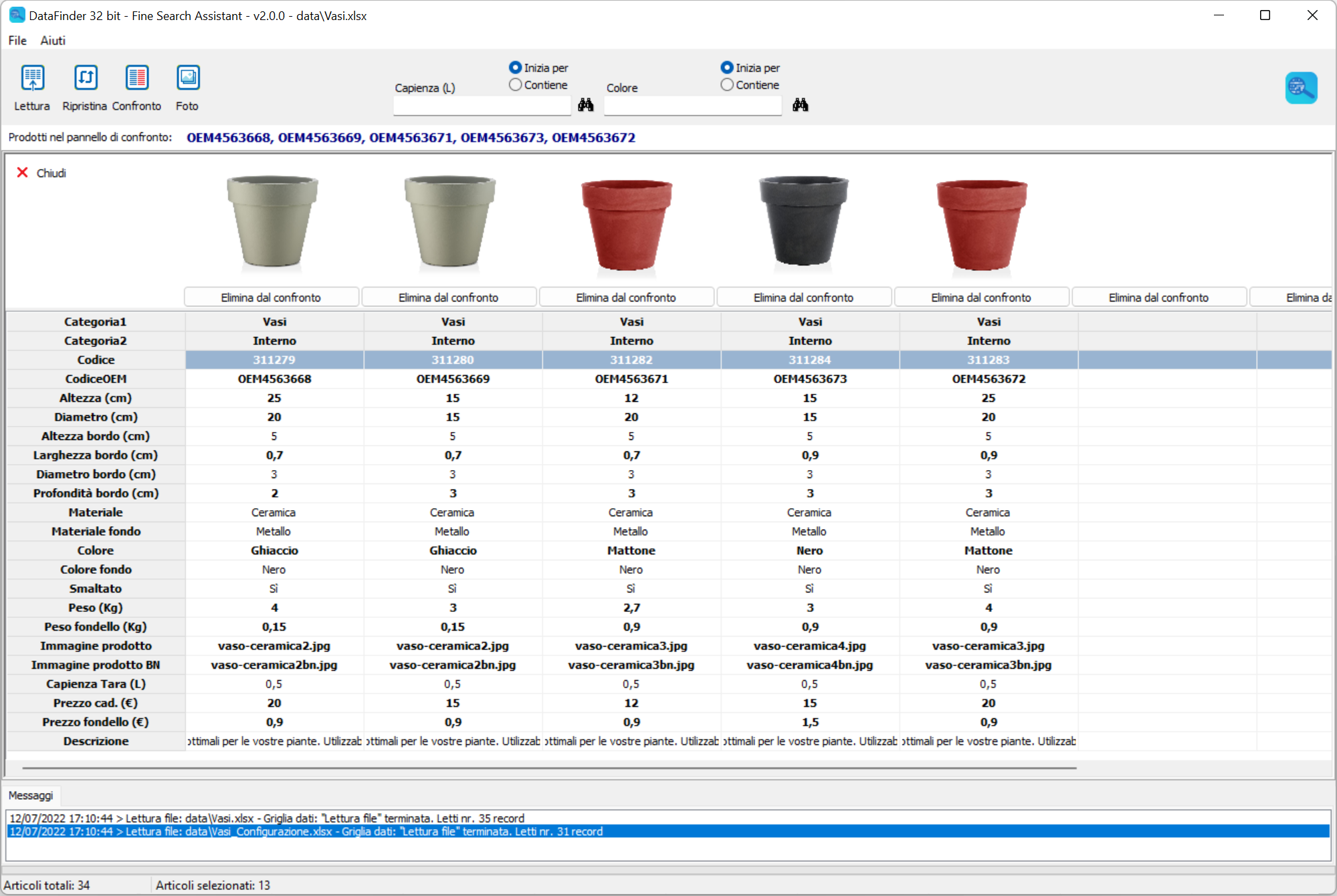 DataFinder configuratore file excel, csv, tab-delimeted